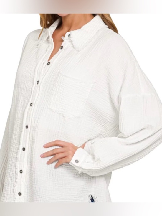 Tops - Rue21 Women’s Lightweight Crinkle Button Down Gauze Shirt Long Sleeves SZ XL